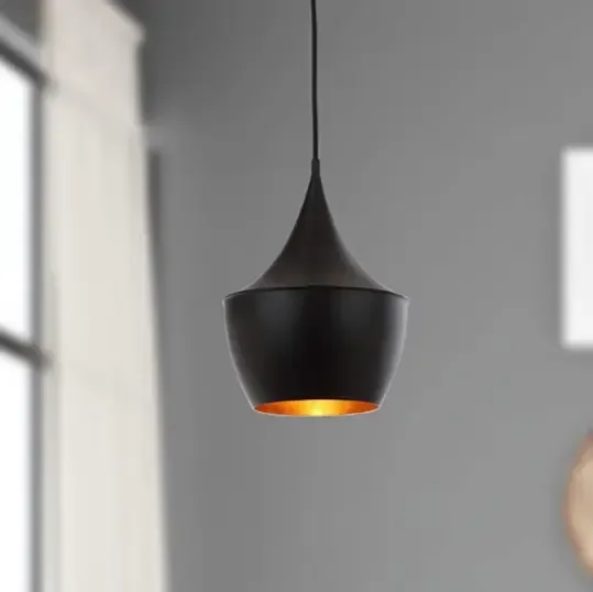 Modern pendant lights over a kitchen island.