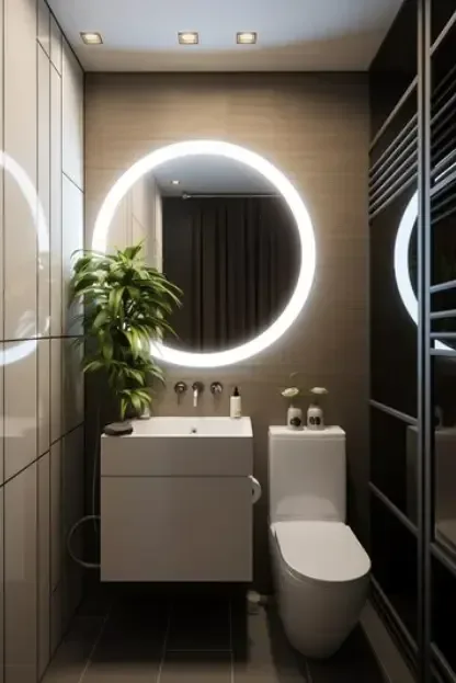 Vanity lights above a bathroom mirror.