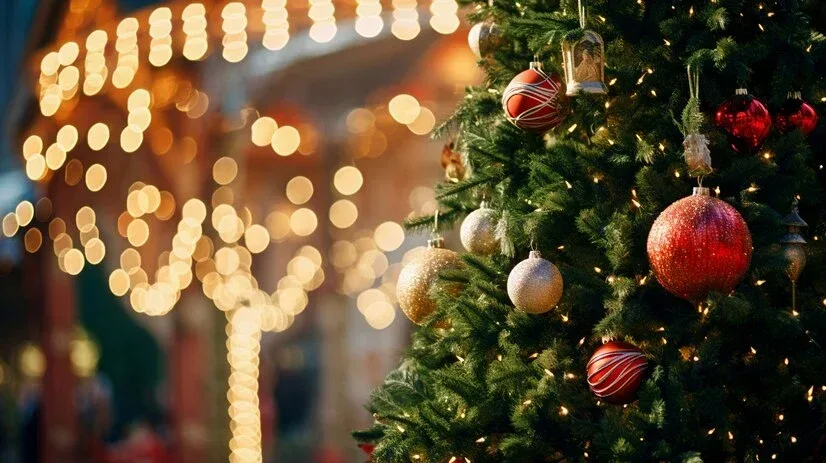 Christmas lights decorating a tree.