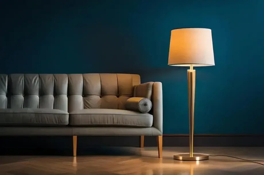 Floor lamps providing ambient light in a living room.