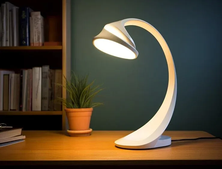 Energy-efficient LED lamp on a desk.