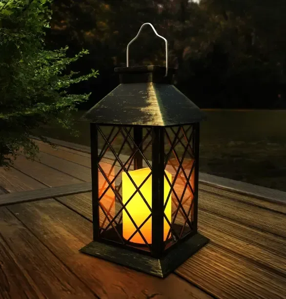 Decorative lanterns hanging on a porch.