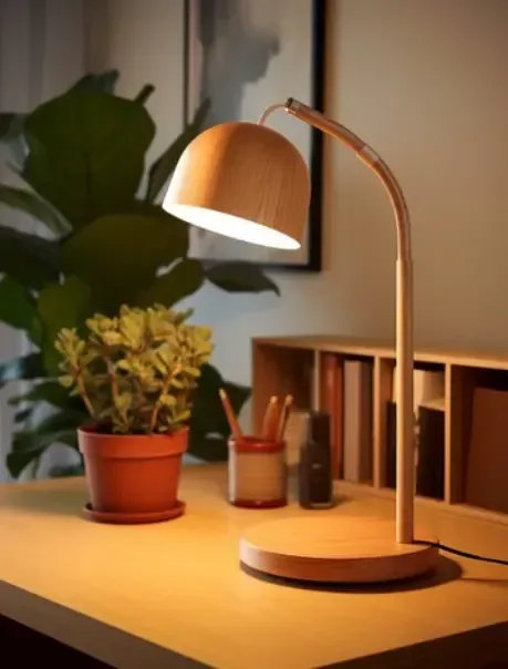 Table lamps with a decorative shade on a nightstand.