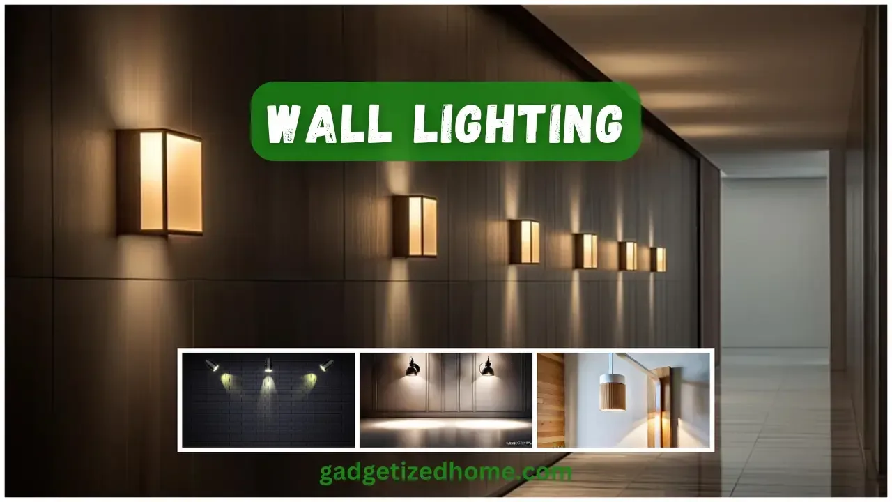 Elegant wall lighting fixtures, including wall sconces, flush mount wall lights, and picture lights, beautifully illuminate a modern living room interior.