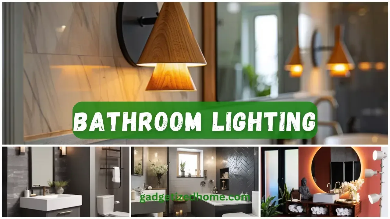 Elegant and modern bathroom with stylish bathroom lighting fixtures and ambient bathroom lights