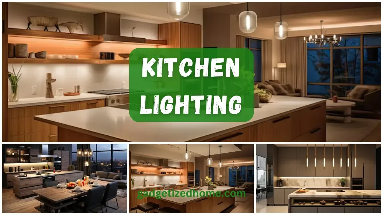 Stylish kitchen featuring modern kitchen lighting, including under cabinet lights, kitchen island lights, and energy-efficient LED lights