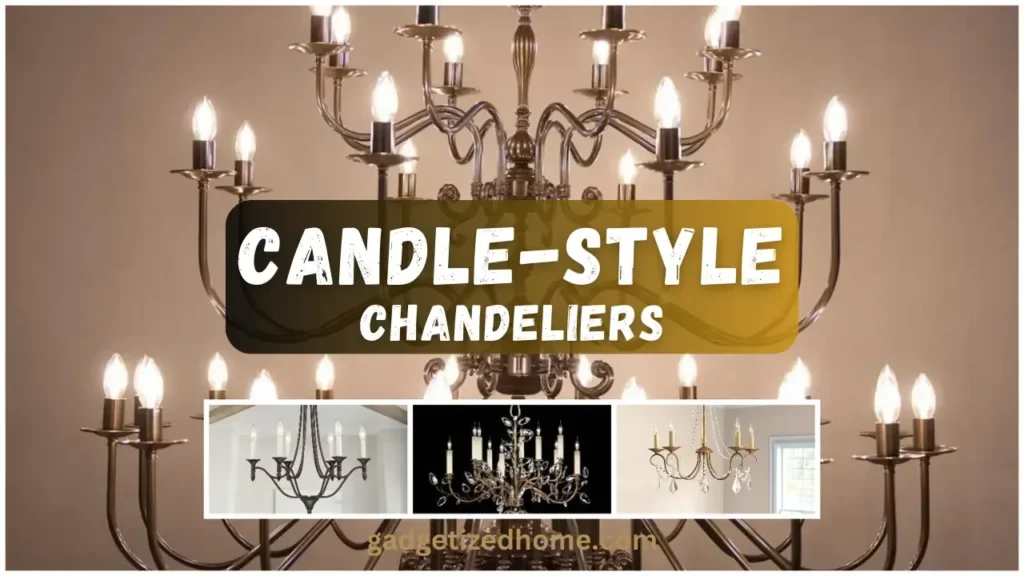 Candle-style chandelier with metal arms holding candle-like bulbs, adding a traditional touch to a formal dining room.