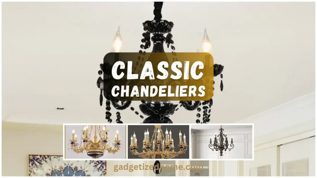 Classic chandelier with multiple ornate arms and crystal detailing, ideal for formal dining rooms.