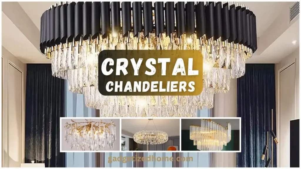 Elegant crystal chandelier with cascading crystals, providing a luxurious and sparkling focal point.