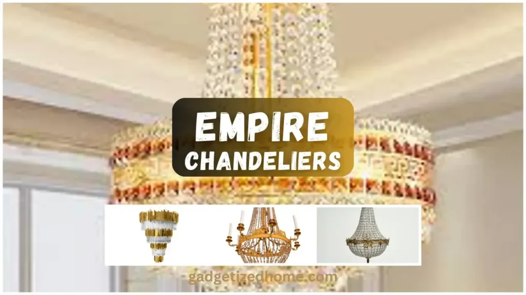 Grand empire chandelier with multiple tiers of crystals, designed to create a dramatic effect in a large entryway.