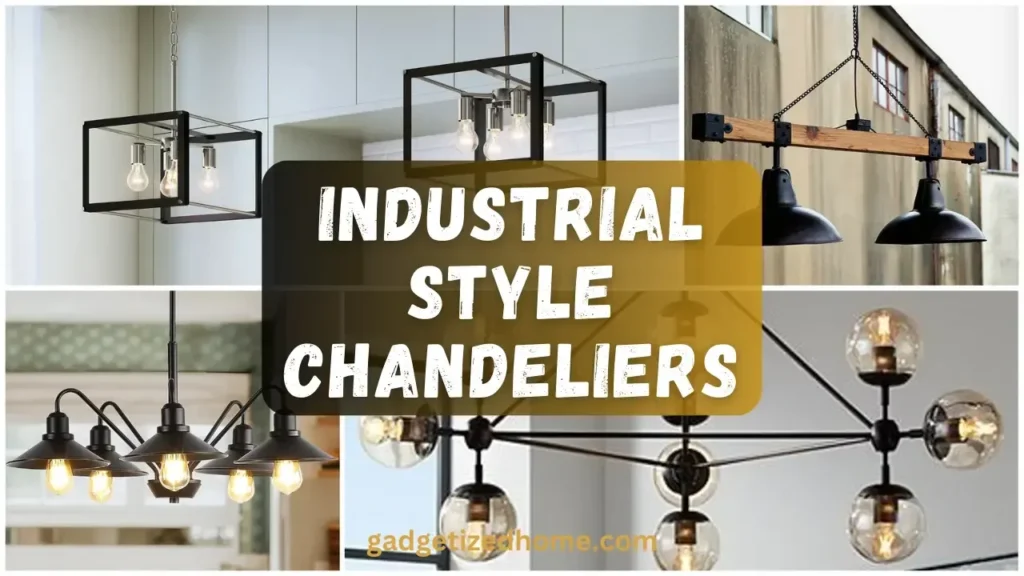 Raw and edgy industrial style chandelier featuring exposed bulbs and metal elements.