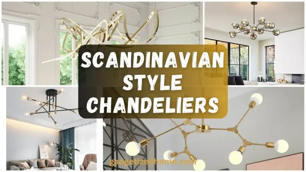 Scandinavian style chandelier featuring light wood and simple, minimalist design.