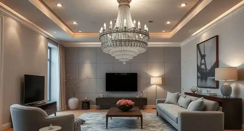 Chandelier adding elegance and sophistication to modern home interiors.