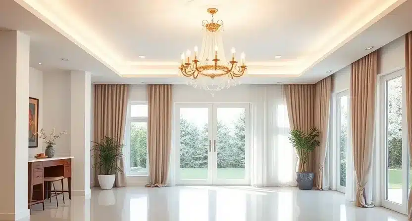 Chandeliers providing bright, even lighting for creating a warm ambiance.