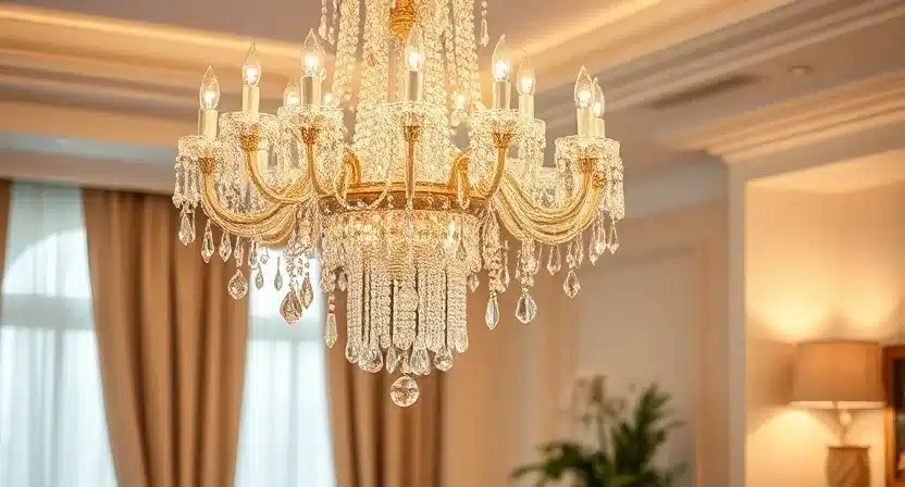 Measuring a small room for the perfect crystal chandelier.