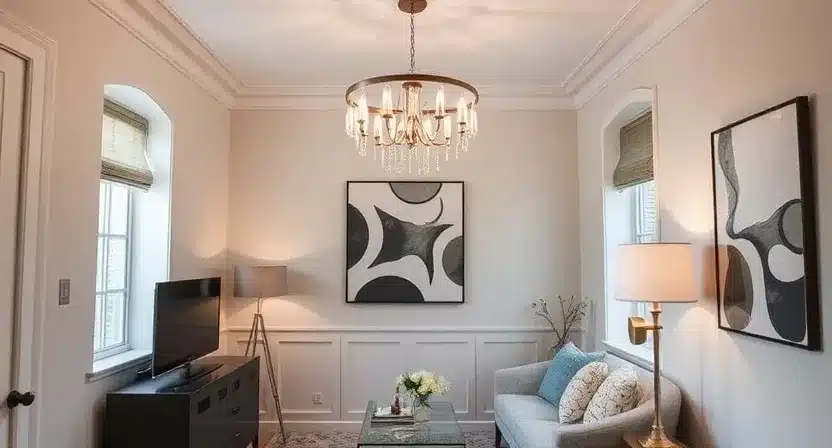 Chandelier design maximizing ceiling space for small and large rooms.