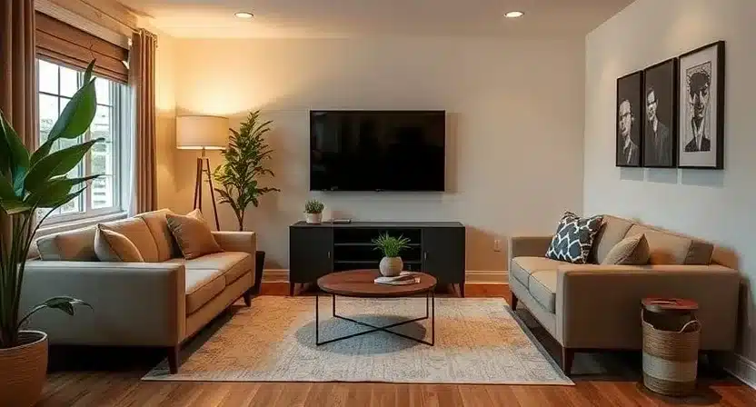 A modular sofa in a small living room setup, rearranged to fit a cozy and flexible seating area.