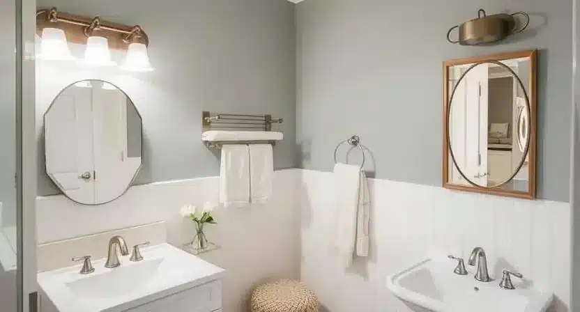 Simple bathroom upgrades including new hardware, lighting, and decor to enhance the space.