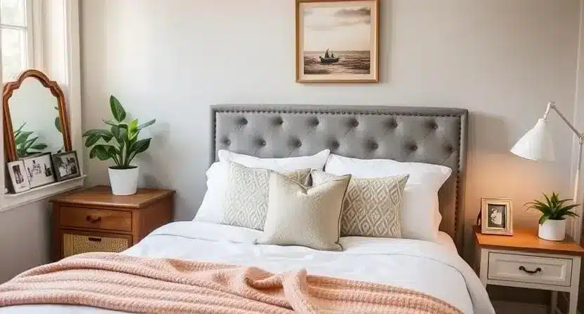 Easy and low-cost bedroom upgrades like fresh bedding, accent lighting, and decluttering.