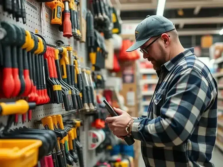 Renting home repair tools at a local hardware store.