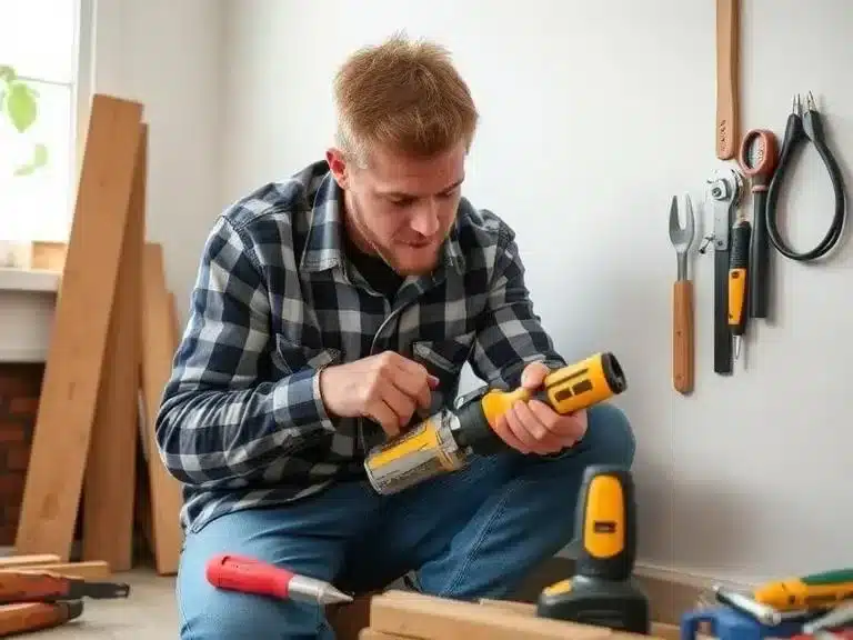 A person working on a simple DIY home repair project with basic tools.