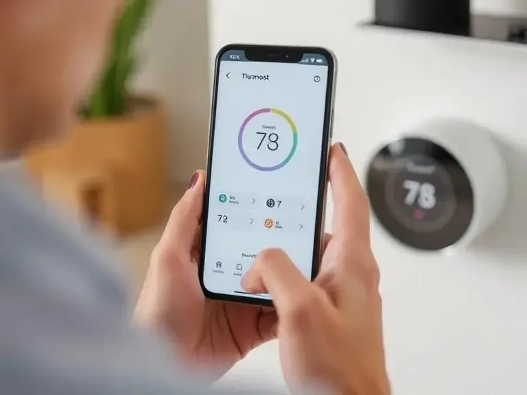 A person setting up a smart thermostat on their smartphone.