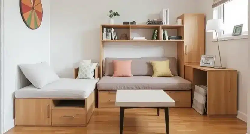 Multifunctional furniture in small spaces, offering dual-purpose items for storage and seating.