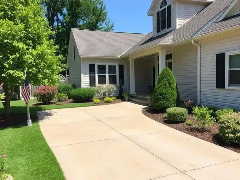 Clean driveway and power-washed siding of a home, giving it a fresh look.