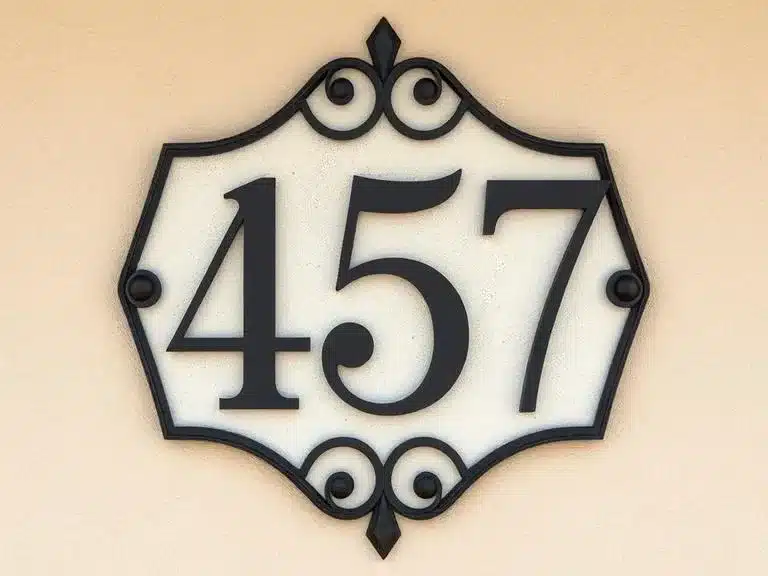 Modern house numbers displayed on a stylish plaque, creating a welcoming entrance.