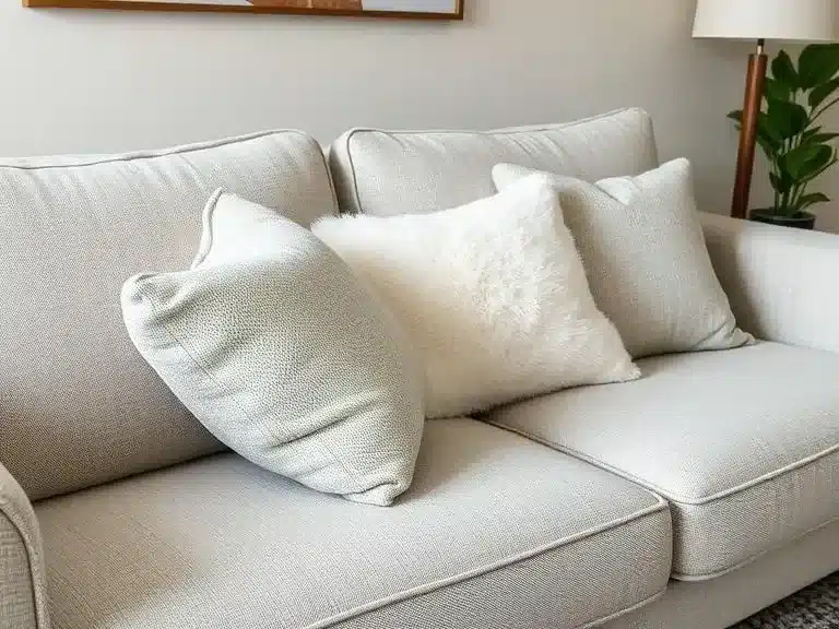 A sofa with new cushions and a stylish fabric upgrade.