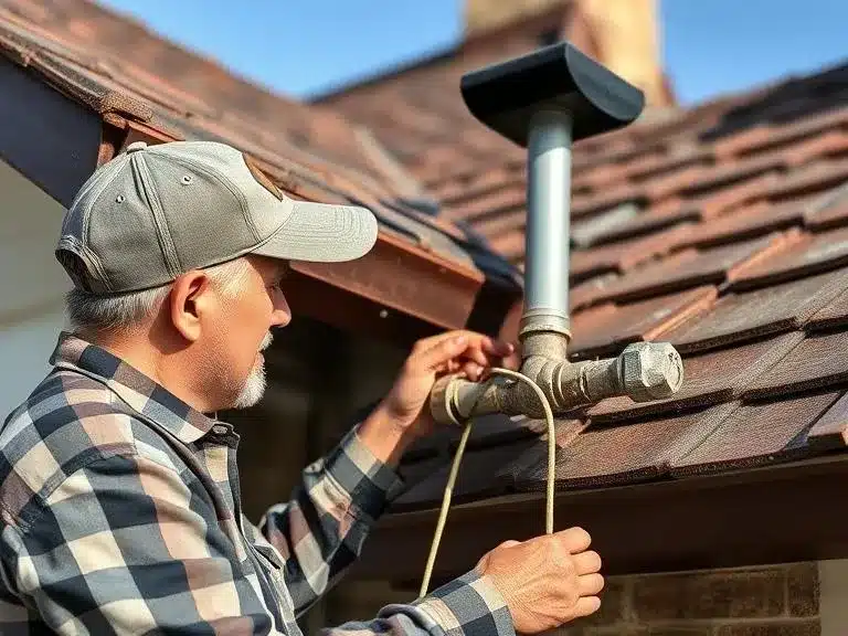 Homeowner performing a regular inspection on their home's plumbing and roof.