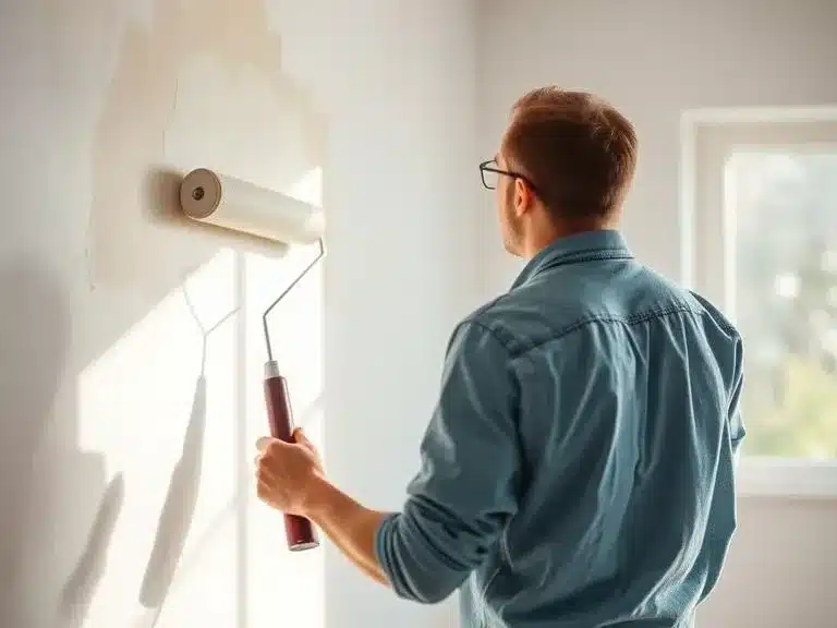 Person painting a wall as part of a DIY project.