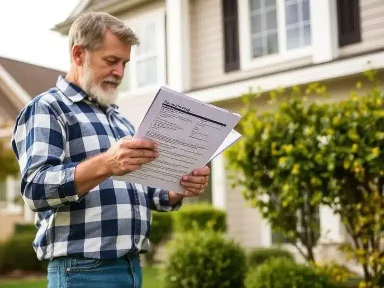 A homeowner reviewing warranty paperwork to save on home repairs.