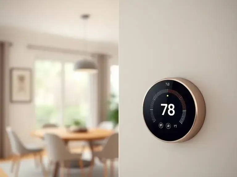 Energy-efficient LED bulbs and a smart thermostat in a modern home.