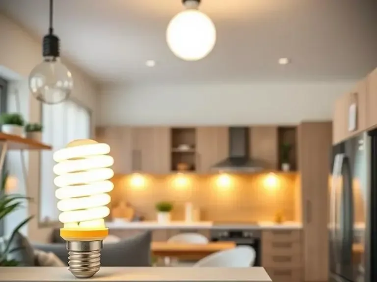 Energy-efficient lightbulbs and appliances in a modern home.