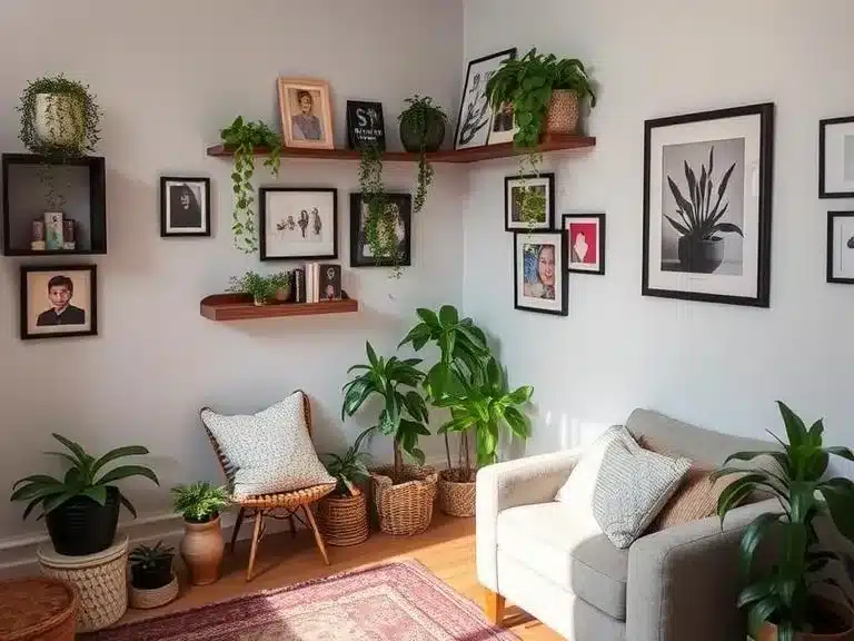 Personalizing a small room with decor, plants, and art to complete the renovation.