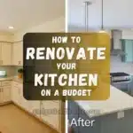 Budget-friendly kitchen renovation ideas with before and after visuals of cabinets, countertops, and lighting.