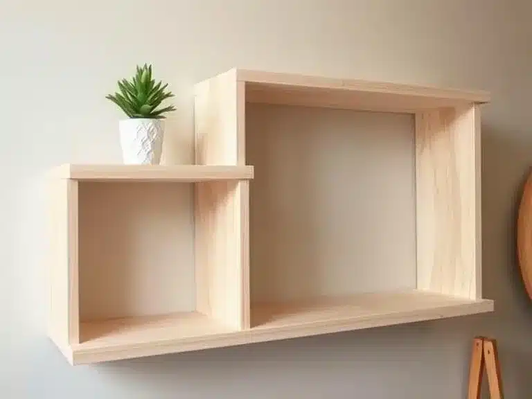 Wooden MDF boards being used to build DIY shelves.