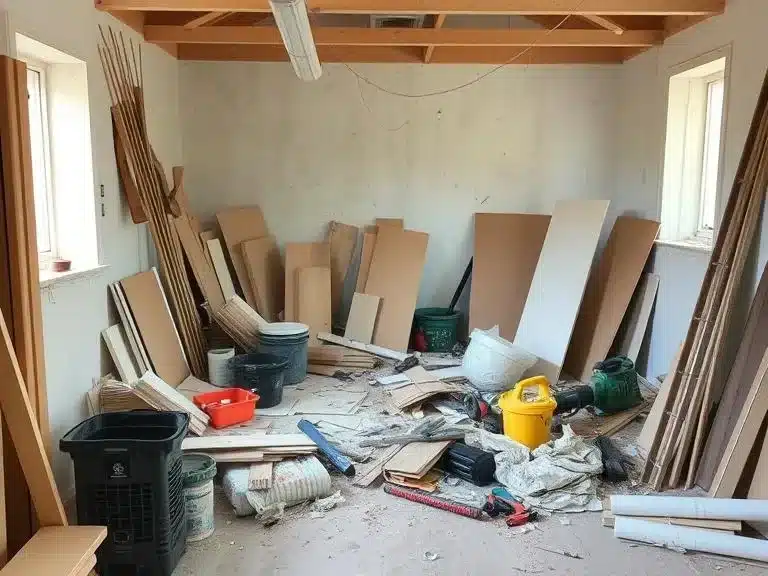 Cleaning up a DIY renovation workspace to maintain safety and organization.