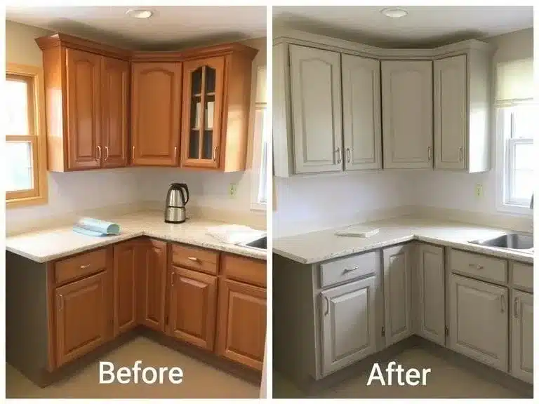 Updating kitchen cabinets with paint and new hardware for an affordable makeover.