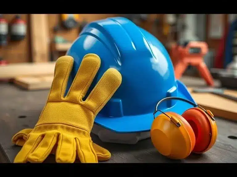 Safety gloves, hard hat, and hearing protection for a secure DIY renovation experience.