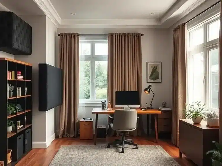 A home office with soundproofing elements for improved concentration and focus.