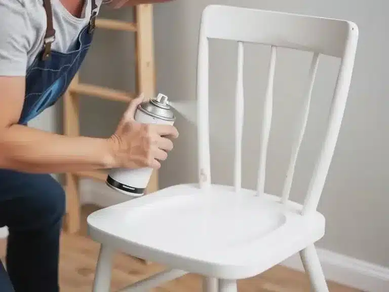 A person spray-painting an old chair to give it a fresh new look.