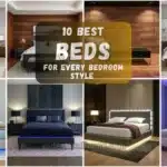 A collage of 5 stylish bedroom setups, each showing a different bed style including modern, rustic, luxury, minimalist, and tech-smart designs.