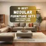A modern living room with modular furniture pieces, including a sectional sofa, ottoman, and storage units arranged flexibly.