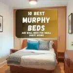 A stylish small guest room with a modern Murphy bed folded up, showing a cozy space-saving layout.