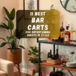 Stylish home setup with a modern bar cart, stocked with drinks and glassware.