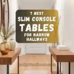 Stylish slim console table in a narrow hallway with modern decor and soft lighting.
