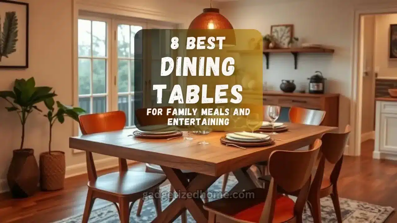 Modern dining table setup with family enjoying a meal in a cozy, well-lit dining room