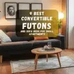Modern apartment living room with a stylish convertible futon and cozy decor